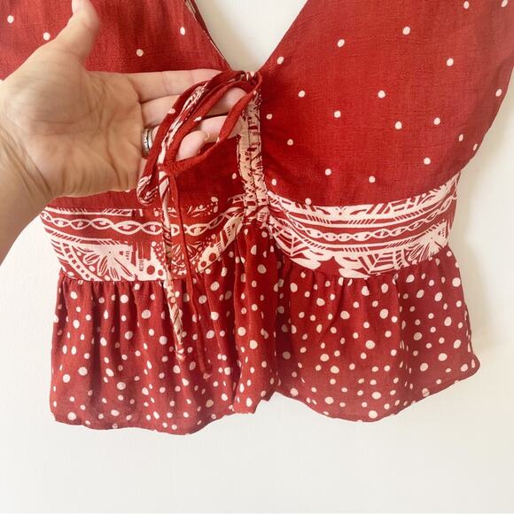 Free People Babylon River Red Clay Deep V Peplum Top XS - Picture 3 of 9